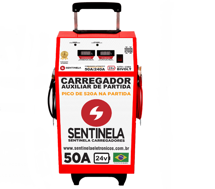 CARREGADOR DE BATERIA SENTINELA 50A 24V C/ AUXILIAR DE PARTIDA E CARRINHO MOD. CAV5024